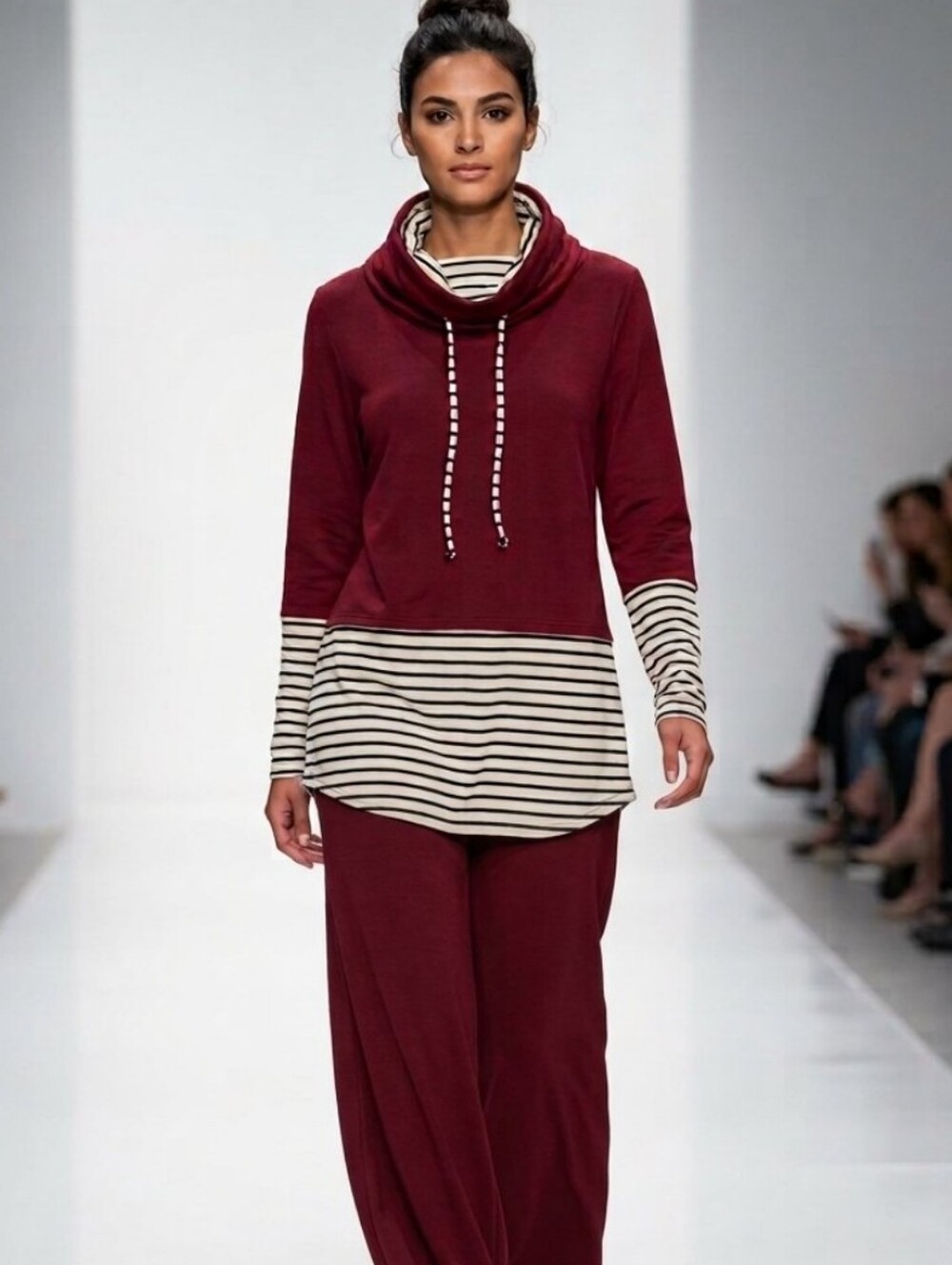 For Alley's Bundle Bibi 555Striped Cowl Neck Tunic in Red & White